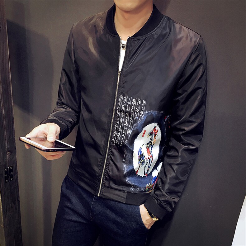 C301-JK24#秋中国风马印花夹克男士外套棒球服男上衣潮 P45图片