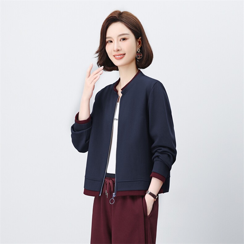 原创设计假两件开衫卫衣小衫2025秋春新款上衣长袖女拼色拼接外套,女装短外套,璐依舞