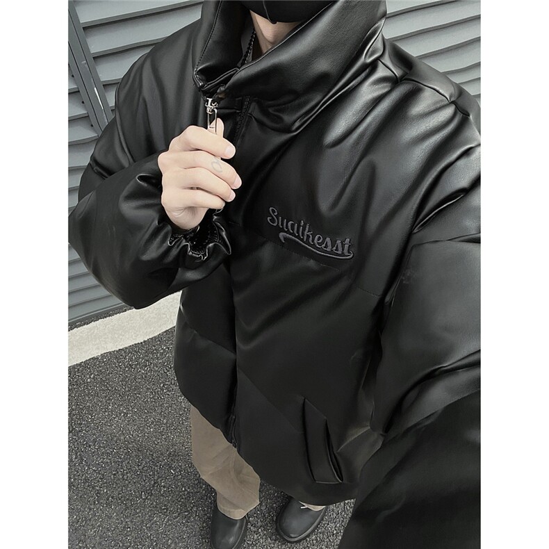 男装2026冬装宽松绣花PU皮棉衣港风大码棉服面包服外套S367-P128,男装棉衣,电商A233-1