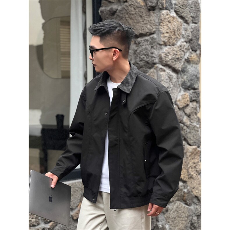 网图现货秋季拼接撞色翻领意式夹克外套立体裁剪外套夹克男P58,男装夹克,电商C306-1