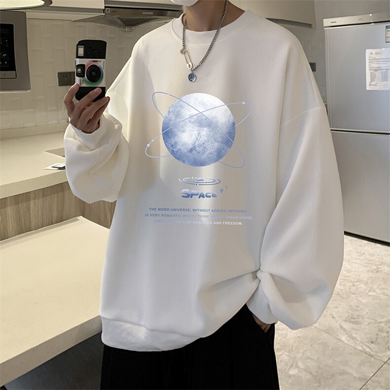 华夫格卫衣圆领卫衣男大码长袖t恤男外套HW76241-P30加绒款-P40,男装卫衣,电商A040