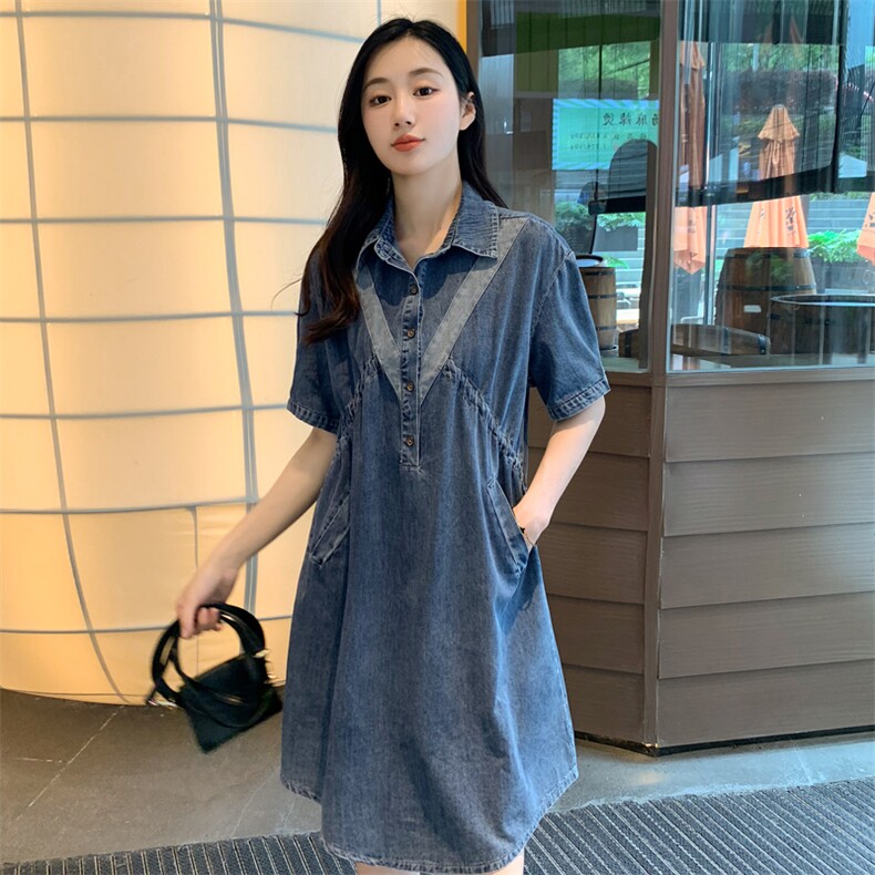 时尚气质牛仔连衣裙2024年夏季新款淑女温柔甜美中长款显瘦裙子,女装连衣裙,梦懿尔