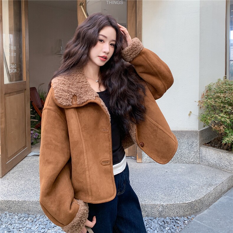 现货主推两面穿2025冬季新款显瘦皮毛一体外套女1507-P185K278，女装毛呢外套，欣美人