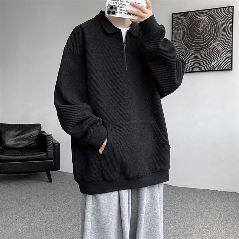 8XL-M春季半开拉链翻领卫衣男潮牌大码套头衫长袖t恤外套WY003,男装T恤,电商B312