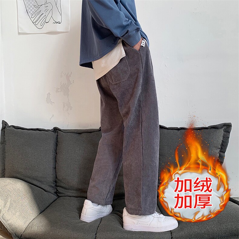 裤子男ins加绒加厚高质量灯芯绒阔腿裤男裤痞帅休闲裤K032-P40图片