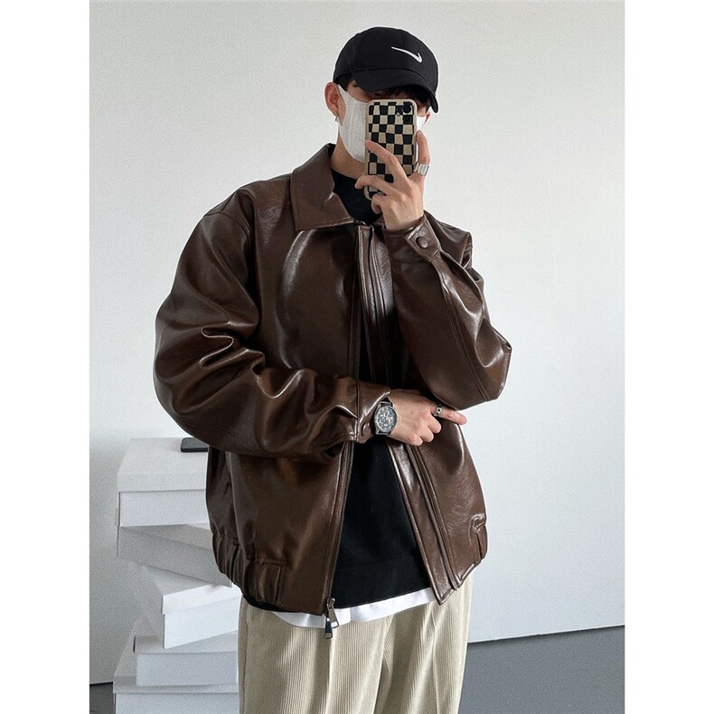 W562-P78痞帅高街风设计感Pu皮衣潮男复古风机车服皮夹克外套,男装皮衣,星座911-1