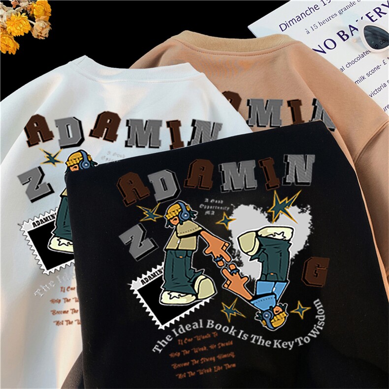 XZ213-T41-P45控58港风大码高街印花卡通印花鹿皮绒圆领短袖T恤,男装T恤,星座213