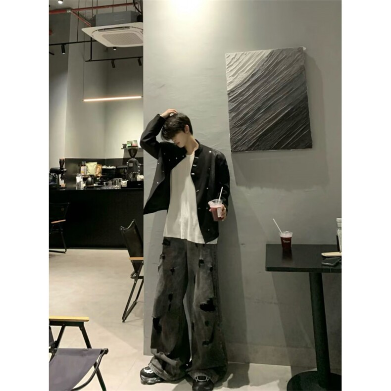 LX0826-P73新中式黑色廓形西服夹克男春秋季潮高级感西装外套,男装夹克,电商C233