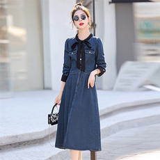 牛仔连衣裙女小个子春秋长袖高级感法式气质名媛半身裙，女装牛仔裙，依路服饰