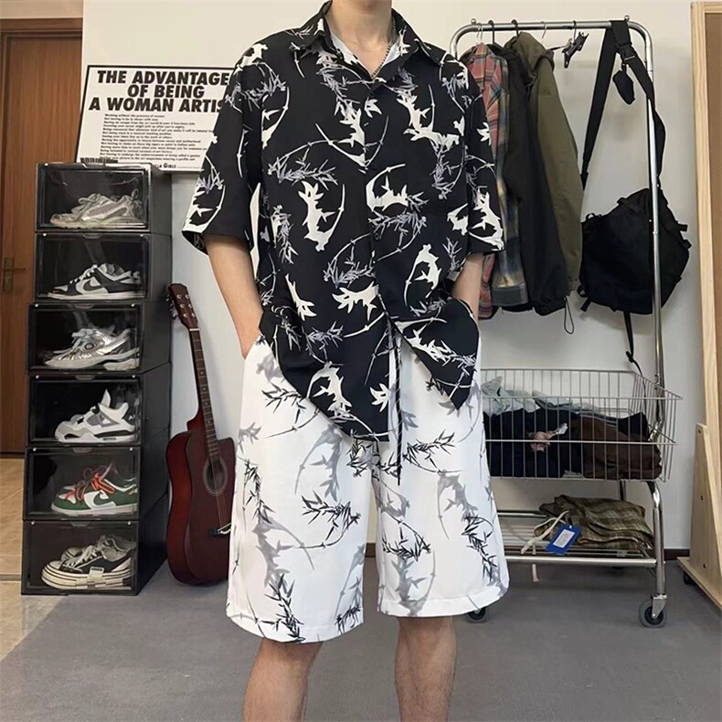 休闲套装男夏季泼墨设计感穿搭痞帅男装短袖短裤两件套TZ103-P43,男装休闲套装,电商A178