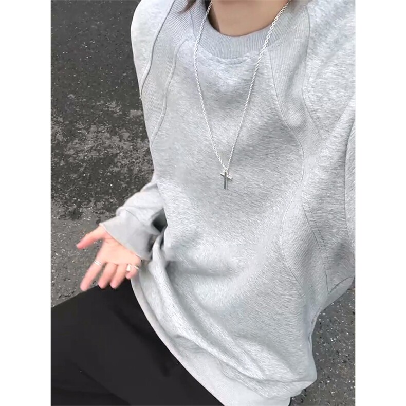 抖音得物高品质二开26春装美式高街重磅结构螺纹拼接圆领卫衣X095,男装卫衣,电商A486