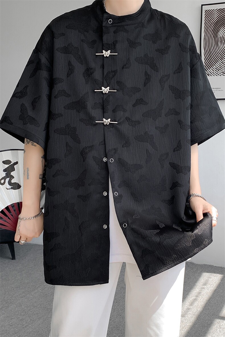 8XL-M特大码新中式衬衫男复古风垂感短袖衬衫外套CS512P48,男装衬衫,电商D206-1