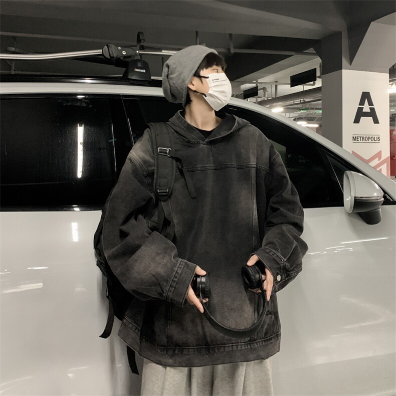 美式复古水洗牛仔帽衫秋冬潮牌ins夹克外套JK0818-P68图片