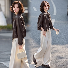 2026春装新款简约时髦风尚短款皮衣外套，女装皮衣，魅丽静蓝