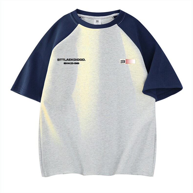 抖音得物高品质二开240克宽松纯棉美式潮牌插肩袖拼接短袖T恤，男装T恤，电商A486