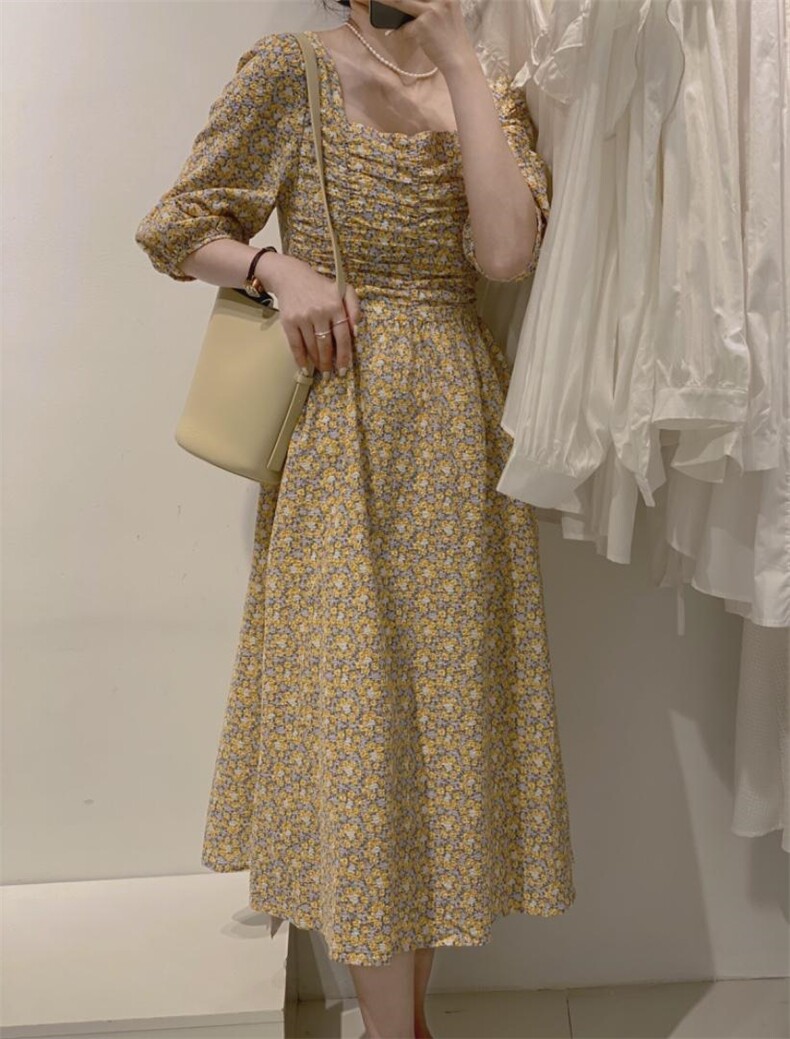 韩系小花连衣裙，女装连衣裙，驿谷