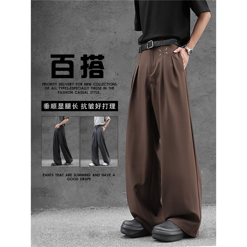时尚高腰显瘦直筒休闲裤男士百搭宽松阔腿长裤潮4022 P45图片