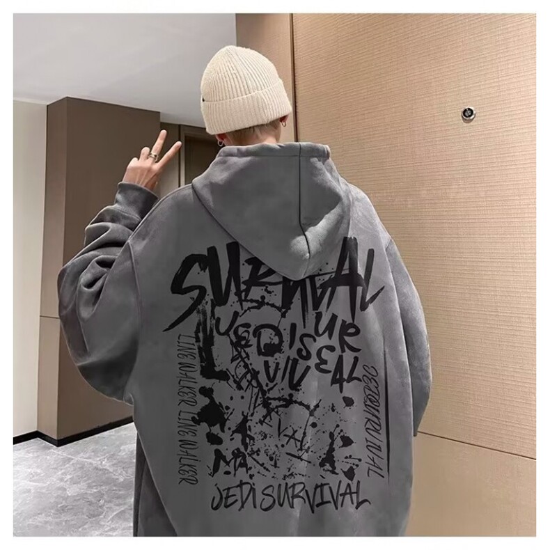 高质量麂皮绒连帽卫衣潮简约气质慵懒原宿新款百搭时尚WY1401P54,男装卫衣,星座1013-5