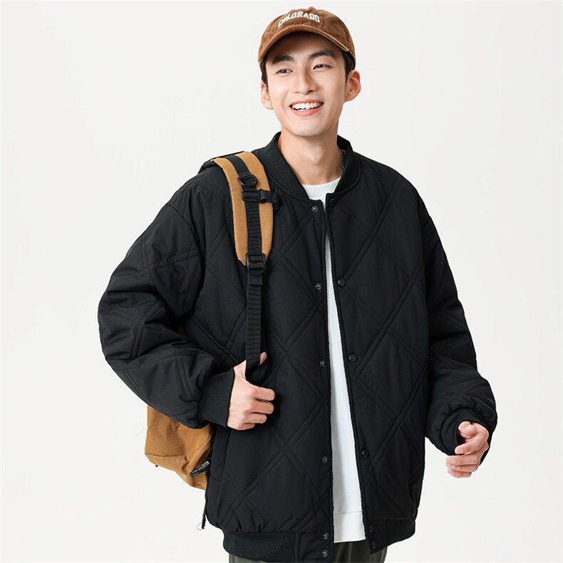 冬季纯色菱形格棒球服棉服加绒保暖宽松休闲简约款棉衣MY606-P75,男装棉衣,电商B306