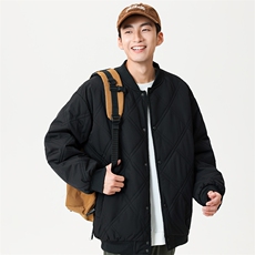 冬季纯色菱形格棒球服棉服加绒保暖宽松休闲简约款棉衣MY606-P75，男装棉衣，电商B306