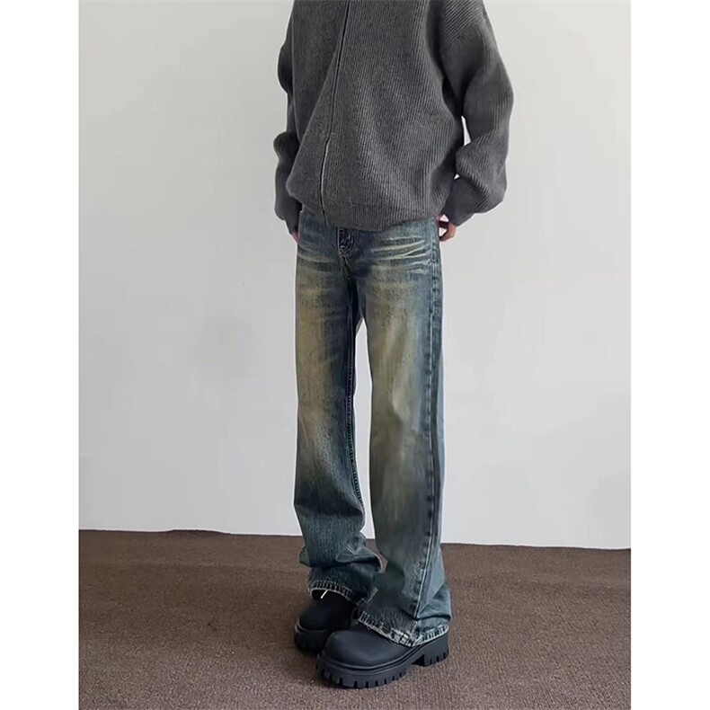 美式ins高街hiphop重工艺水洗微喇复古蓝牛仔裤货号K2320-1P55,男装牛仔裤,电商A063