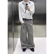 秋季新款竖条纹衬衫男女日系复古痞帅高级感宽松休闲长袖衬衣潮，男装衬衫，星座516A
