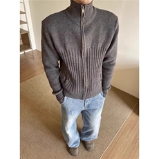 美式复古简约针织衫秋冬季百搭拉德立领拉链开衫宽松毛衣外套上衣，男装针织衫/毛衣，四季星座505