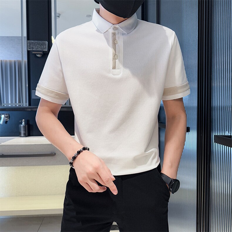 2025夏季新款织带设计短袖T恤翻领Polo衫-F9461-P53，男装T恤，电商D342