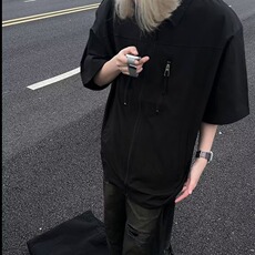 垫肩拉链衬衫短袖设计感小众高级感男装发型师潮牌衬衣CG588-p38，男装衬衫，星座1008