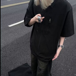 垫肩拉链衬衫短袖设计感小众高级感男装发型师潮牌衬衣CG588-p38图片