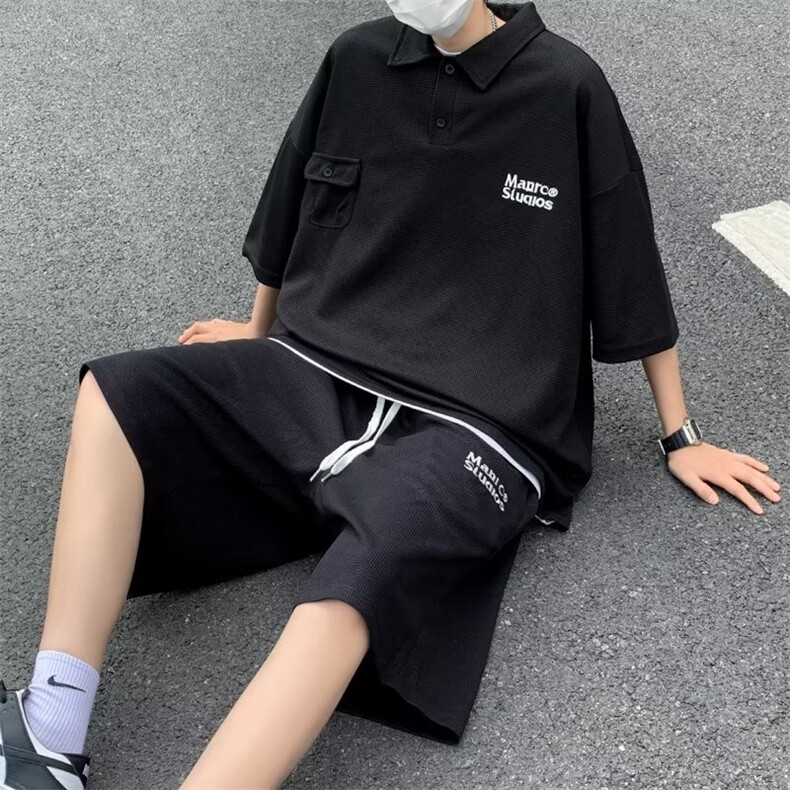 夏季日系五分袖POLO衫潮流休闲套装男ins新款慵懒五分裤文艺流行,男装Polo衫,星座1013