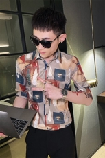 312A-120-P55新款社会小伙中袖衬衫韩版潮流男士五分袖衬衣A，男装T恤，星座312A-5
