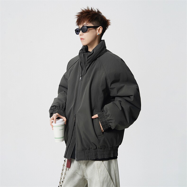 现货双拉链三防立领棉服男女美式高街飞行夹克宽松加厚棉衣冬，男装夹克，电商A443