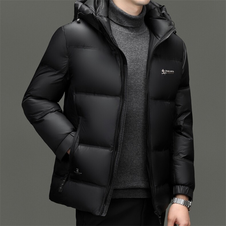 2026冬鸭绒羽绒服户外男短款加厚帽可脱卸保暖高级外套男士潮服图片