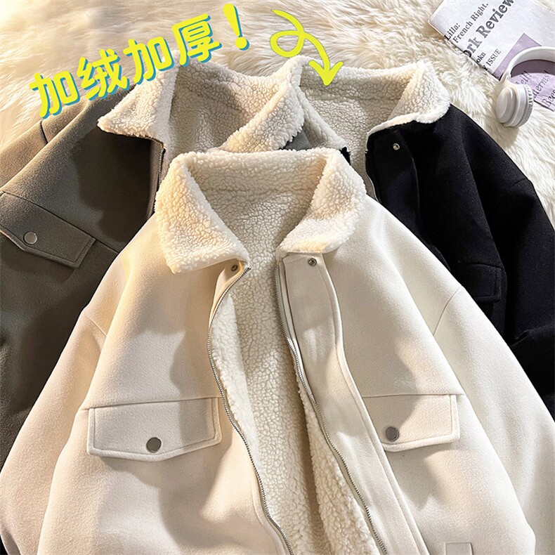 @地毯风 呢料港风ins纯色羊羔毛短款保暖棉衣夹克 A071-066-P125图片