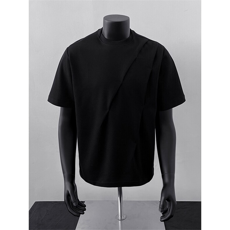 得物斜褶剪裁短袖男女夏宽松boxy版型百搭情侣半袖t恤T313/特P20，男装T恤，星座608A