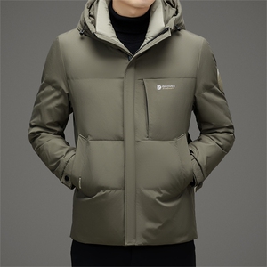 短款羽绒服男秋冬季2024新款连帽加厚品牌保暖白鸭绒工装外套潮流图片