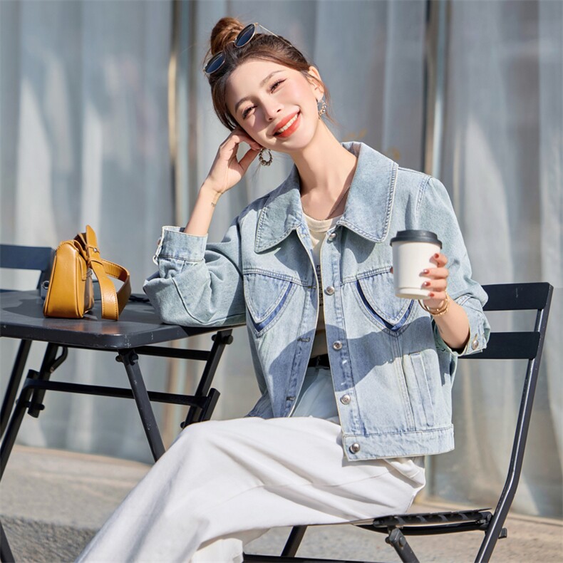 蓝色牛仔短款外套女2025春秋新款时尚百搭休闲小个子牛仔开衫上衣,女装短外套,靓星雨