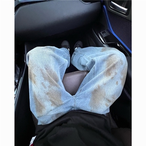 美式复古高街dirtyfit做旧扎染泼墨牛仔裤宽松直筒vibe裤子NZ313图片