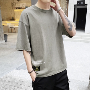 t恤短袖男2021夏季潮流休闲五分袖男士纯色打底衫上衣 DS348TP25图片