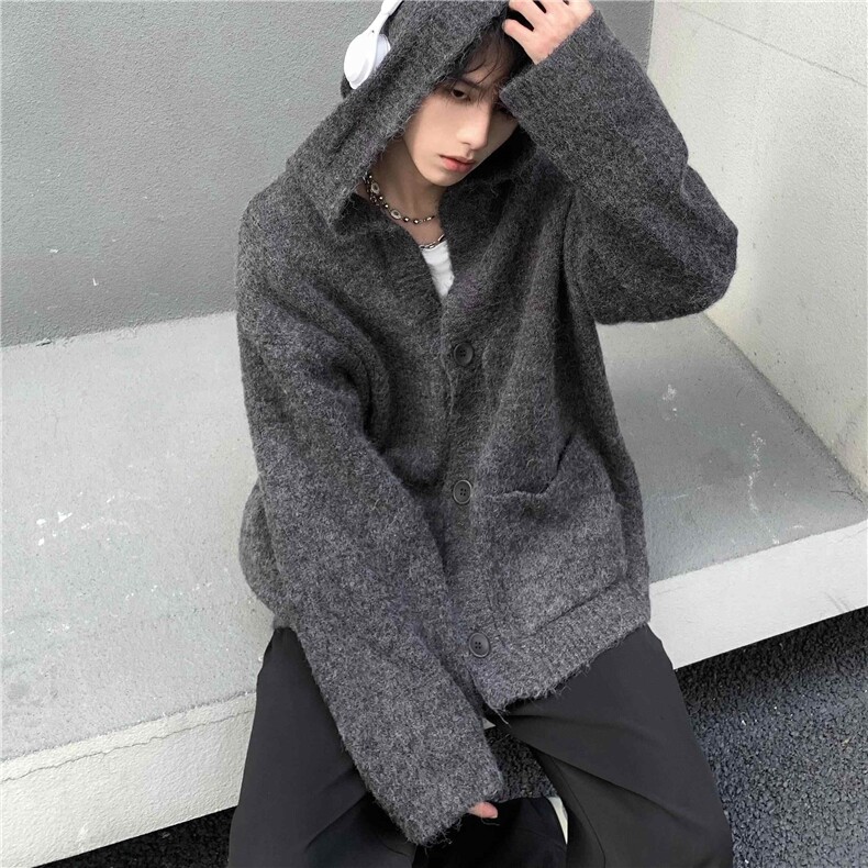 网图M2809-特P60连帽毛衣男慵懒风秋冬宽松复古针织开衫外套潮,男装针织衫/毛衣,电商D310B