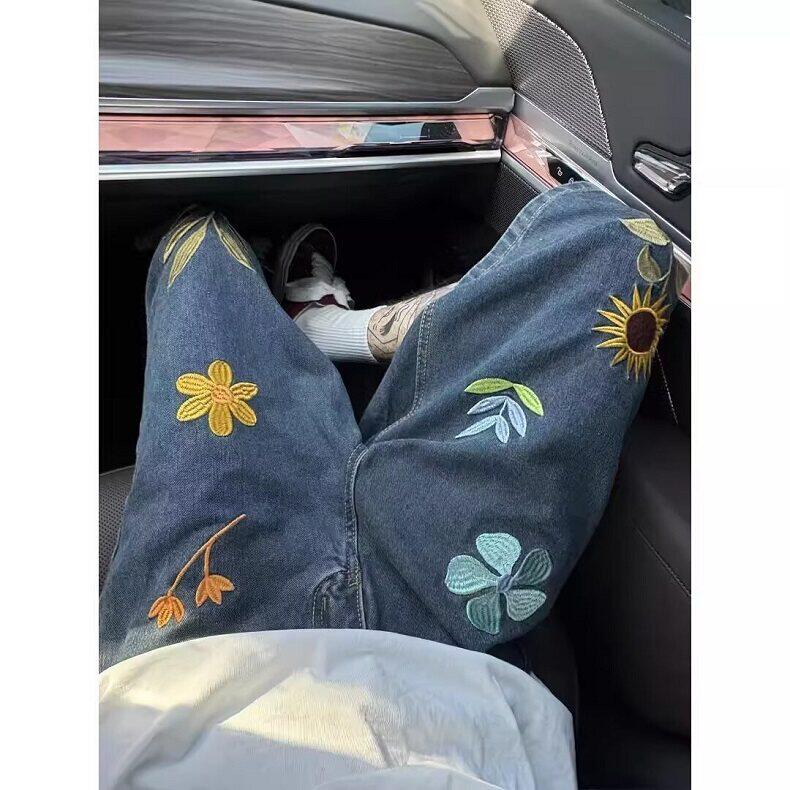 美式小花刺绣牛仔短裤男生夏季质感修身裤子小众设计感休闲七分裤，男装皮裤，星座1116A（原606A-3）