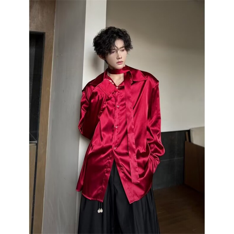 法式气质红色西装领收腰衬衫女早秋新款纯欲性感修身小众别致衬衣，男装西服套装，星座506A