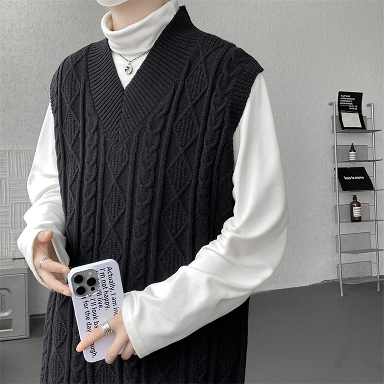 韩系叠穿复古麻花针织衫马甲男学院风早秋穿搭上衣服背心9097P58,男装针织衫/毛衣,电商B312