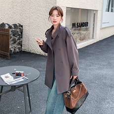 深灰色韩系工装风衣外套女2025秋季新款气质高级感小个子立领大衣，女装风衣，2C317A