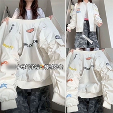 1506A/GW8210/P54美式情侣褶皱袖冲锋衣新款百搭棒球服外套男女，男装夹克，星座1506A