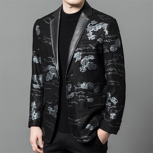 8113-1春秋款海宁真皮皮衣男绵羊皮花皮西服商务休闲男装P570图片