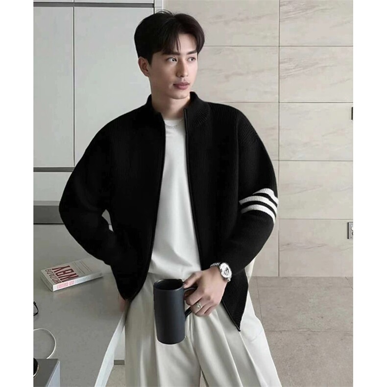 重磅秋冬北极绒开衫毛衣美式复古休闲慵懒风男女立领针织衫外套，男装针织衫/毛衣，电商A486-1