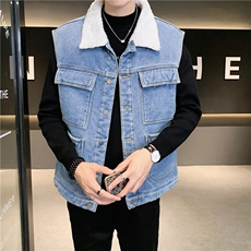 MJ215J-68-限价98M-5XL牛仔马夹大码加绒羊羔绒工装座山雕，男装工装外套，星座103A