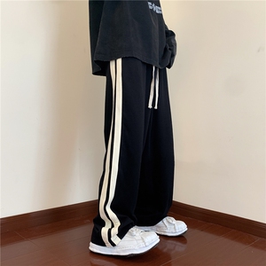 221-1纯棉情侣双杠条纹百搭直筒运动长裤休闲裤K612-P50图片